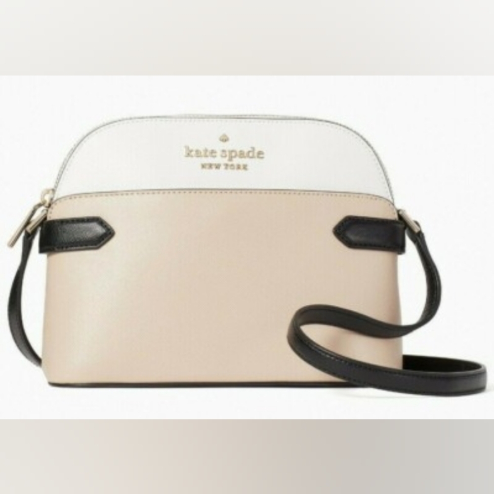 Kate Spade Cream and Black Crossbody Bag Long Strap Leather Zip Closure